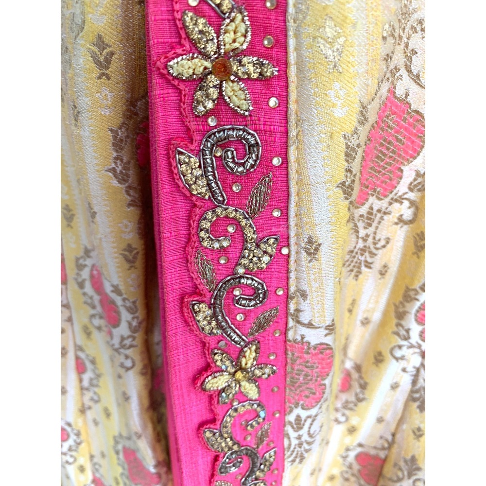 DEBYANI Luxury Indian Lehenga Skirt Mustard Yellow Chanderi Silk Size 32 S M - Picture 13 of 16